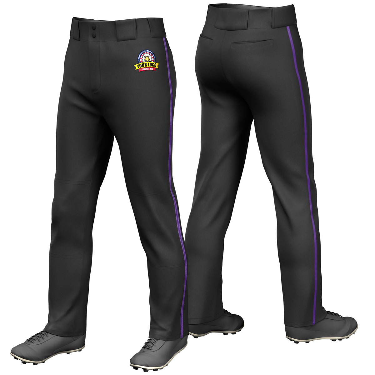 Custom Black Purple Classic Fit Stretch Practice Loose-fit Baseball Pants