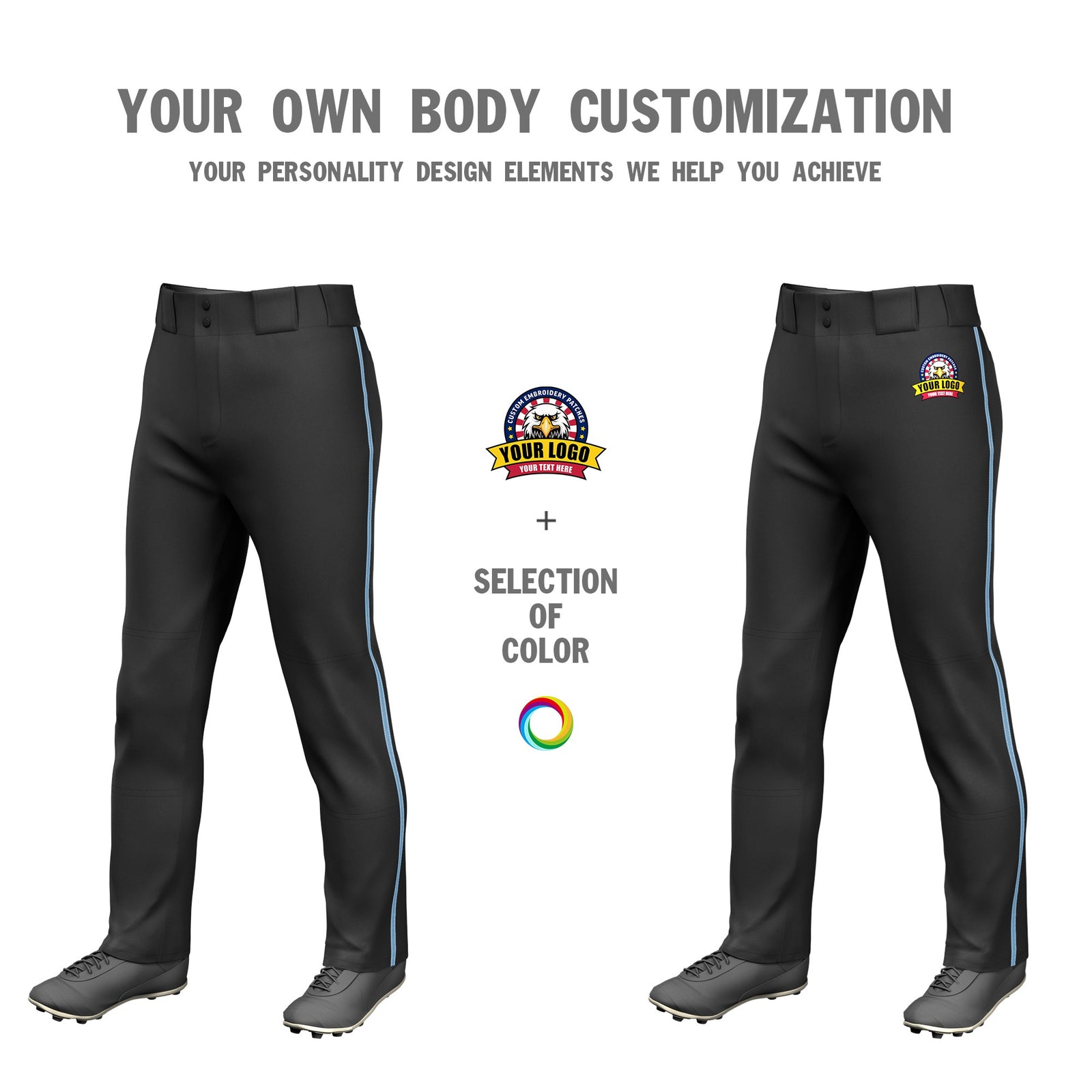 Custom Black Light Blue Classic Fit Stretch Practice Loose-fit Baseball Pants