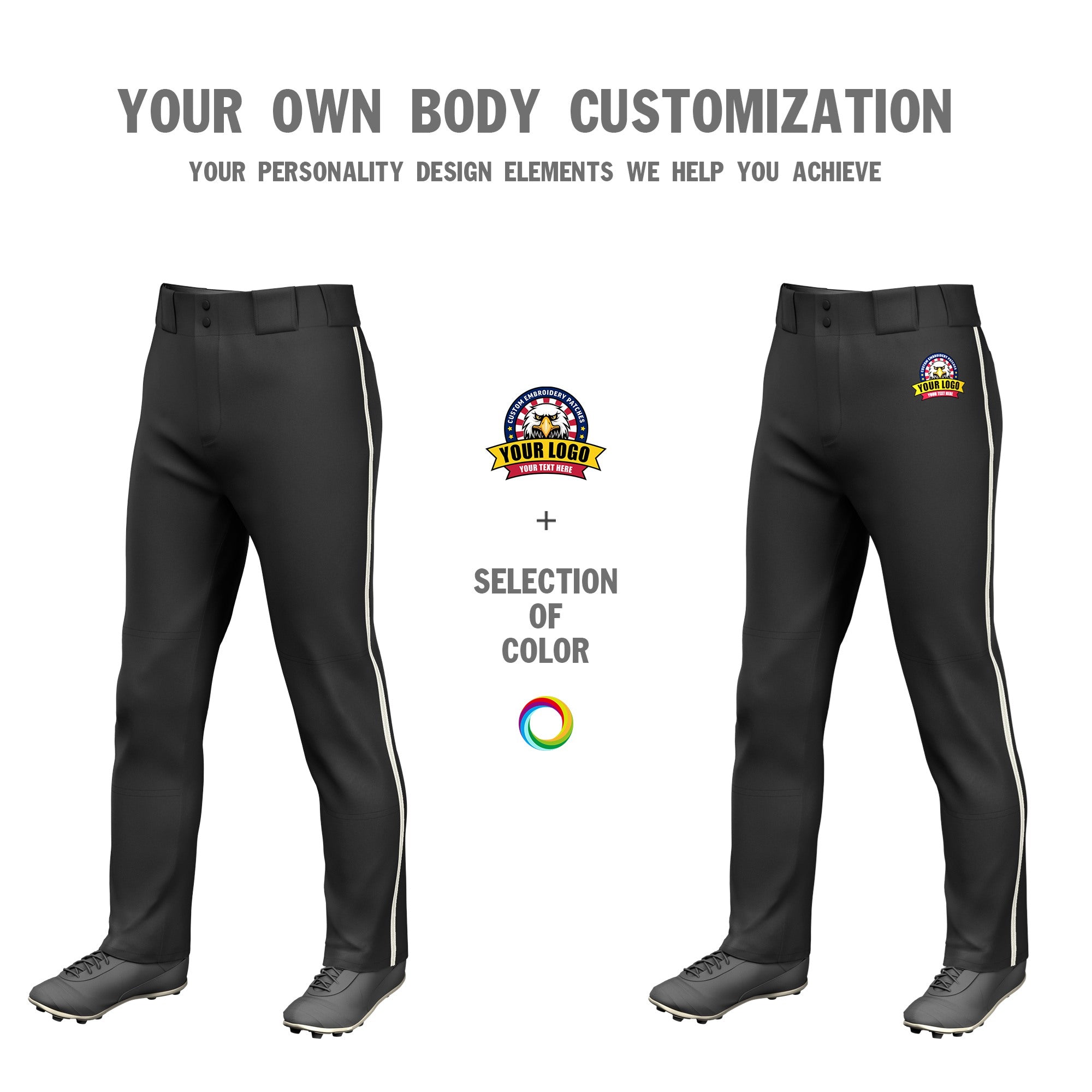 Custom Black Cream Classic Fit Stretch Practice Loose-fit Baseball Pants