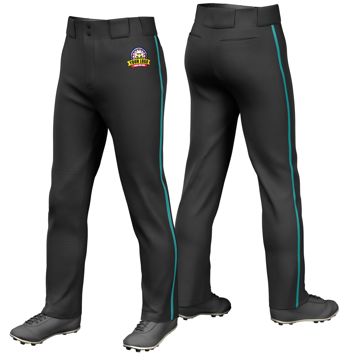 Custom Black Aqua Classic Fit Stretch Practice Loose-fit Baseball Pants