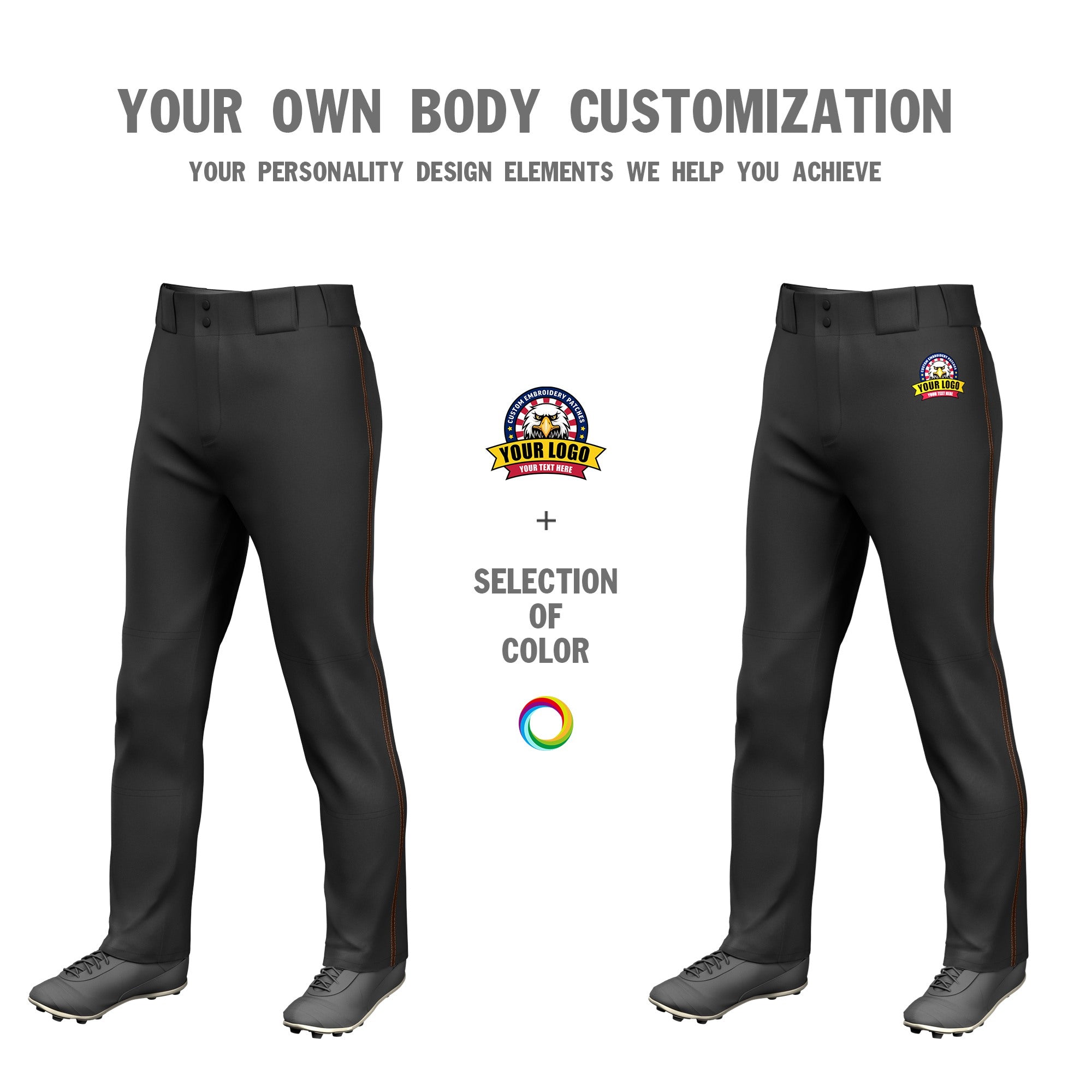 Custom Black Brown Classic Fit Stretch Practice Loose-fit Baseball Pants