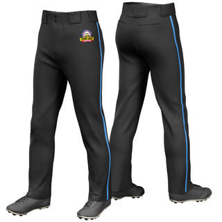 Custom Black Powder Blue Piping Classic Fit Stretch Practice Loose-fit Baseball Pants