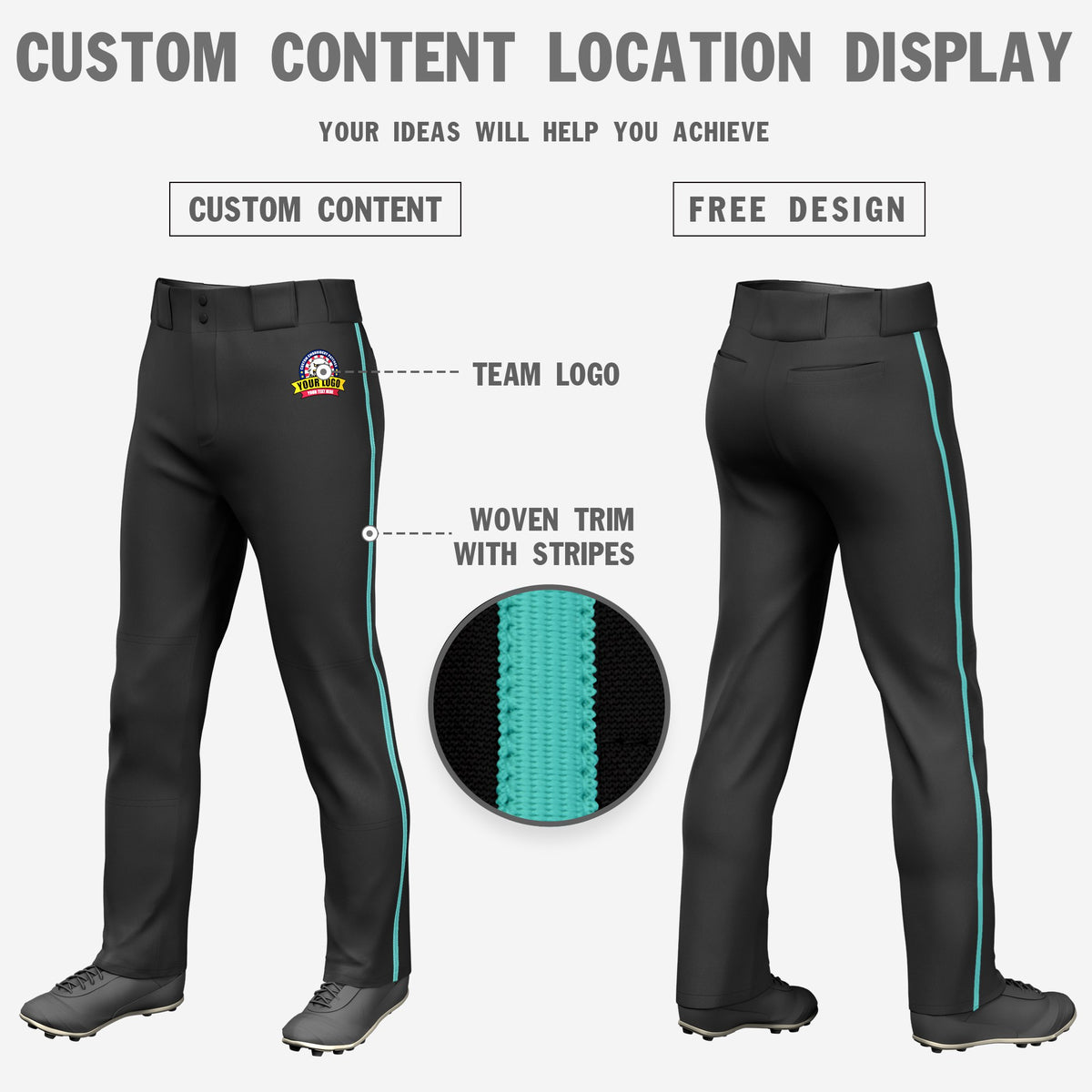 Custom Black Bright Green Classic Fit Stretch Practice Loose-fit Baseball Pants