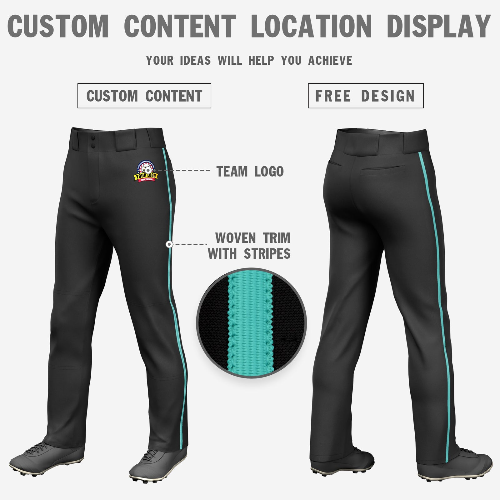Custom Black Bright Green Classic Fit Stretch Practice Loose-fit Baseball Pants
