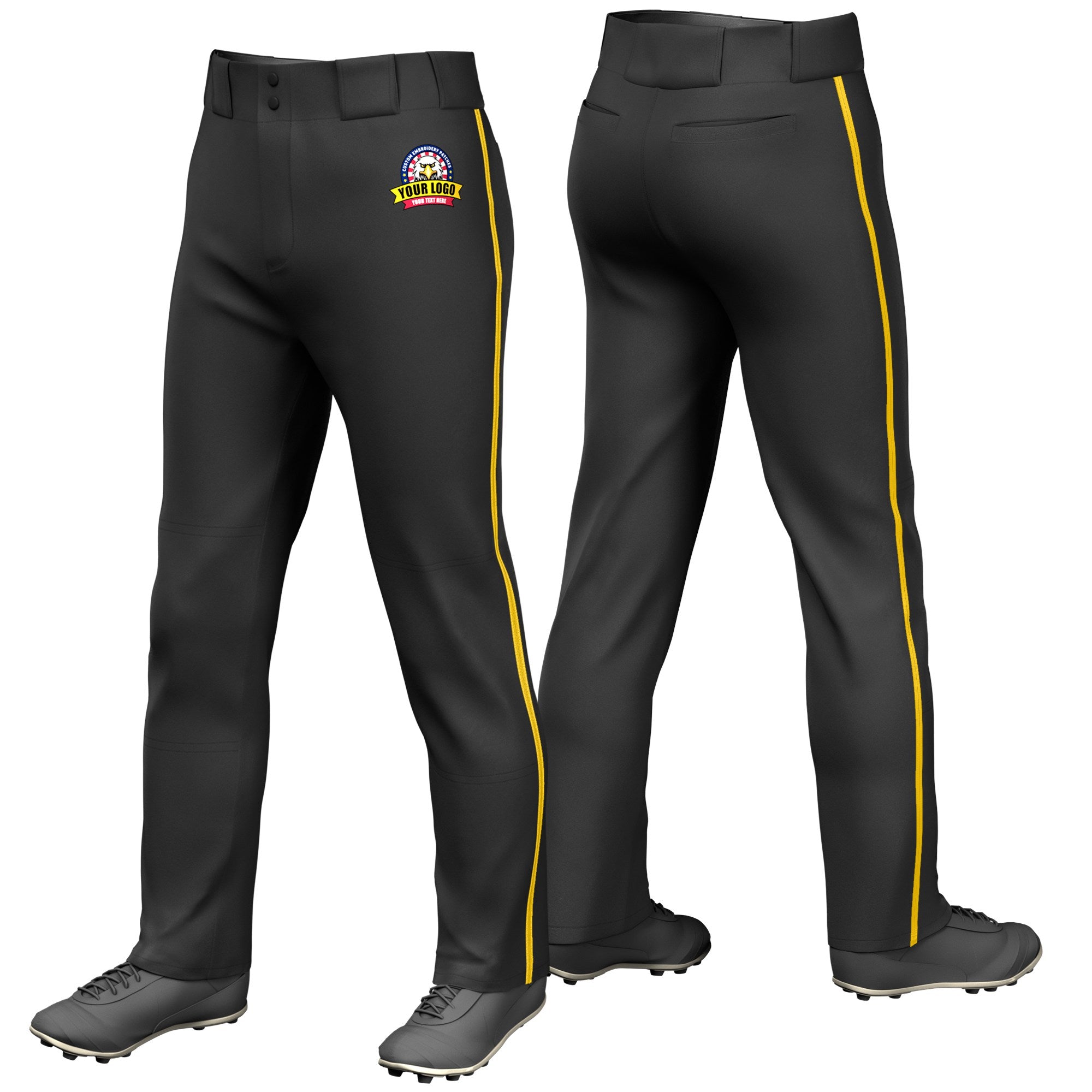 Custom Black Gold01 Classic Fit Stretch Practice Loose-fit Baseball Pants