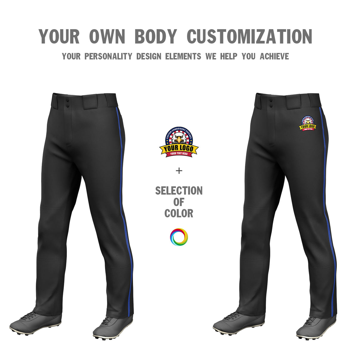 Custom Black Royal Blue Classic Fit Stretch Practice Loose-fit Baseball Pants