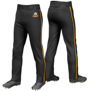 Pantalones de béisbol holgados, elásticos, de ajuste clásico, con ribetes amarillos y negros personalizados