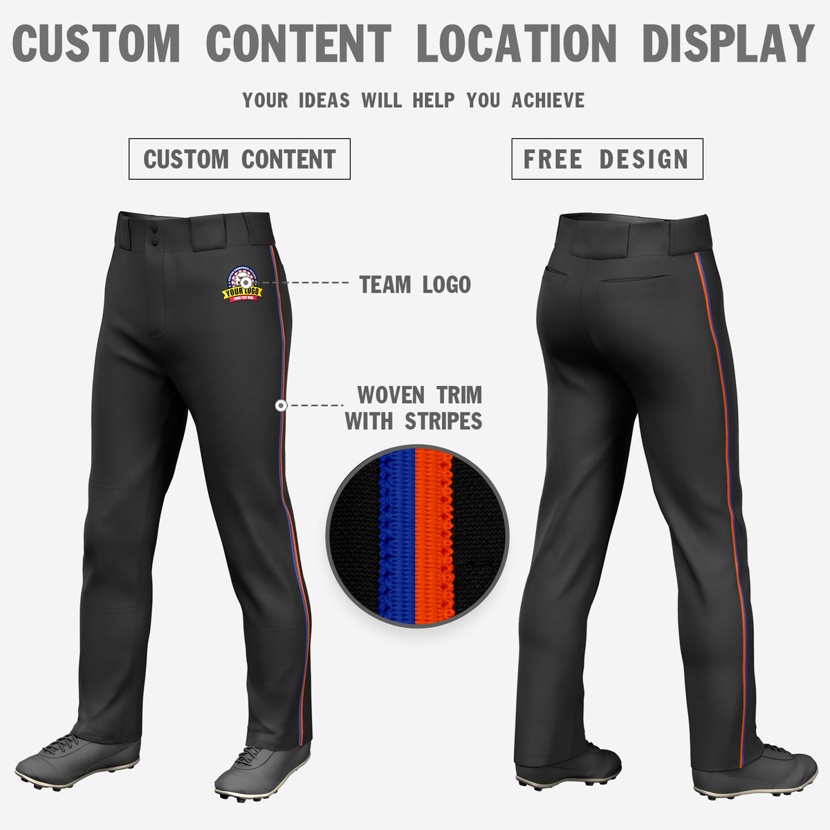 Custom Black Royal Blue-Orange Classic Fit Stretch Practice Loose-fit Baseball