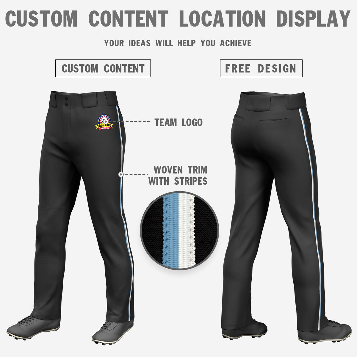 Custom Black Light Blue-White Classic Fit Stretch Practice Loose-fit Baseball
