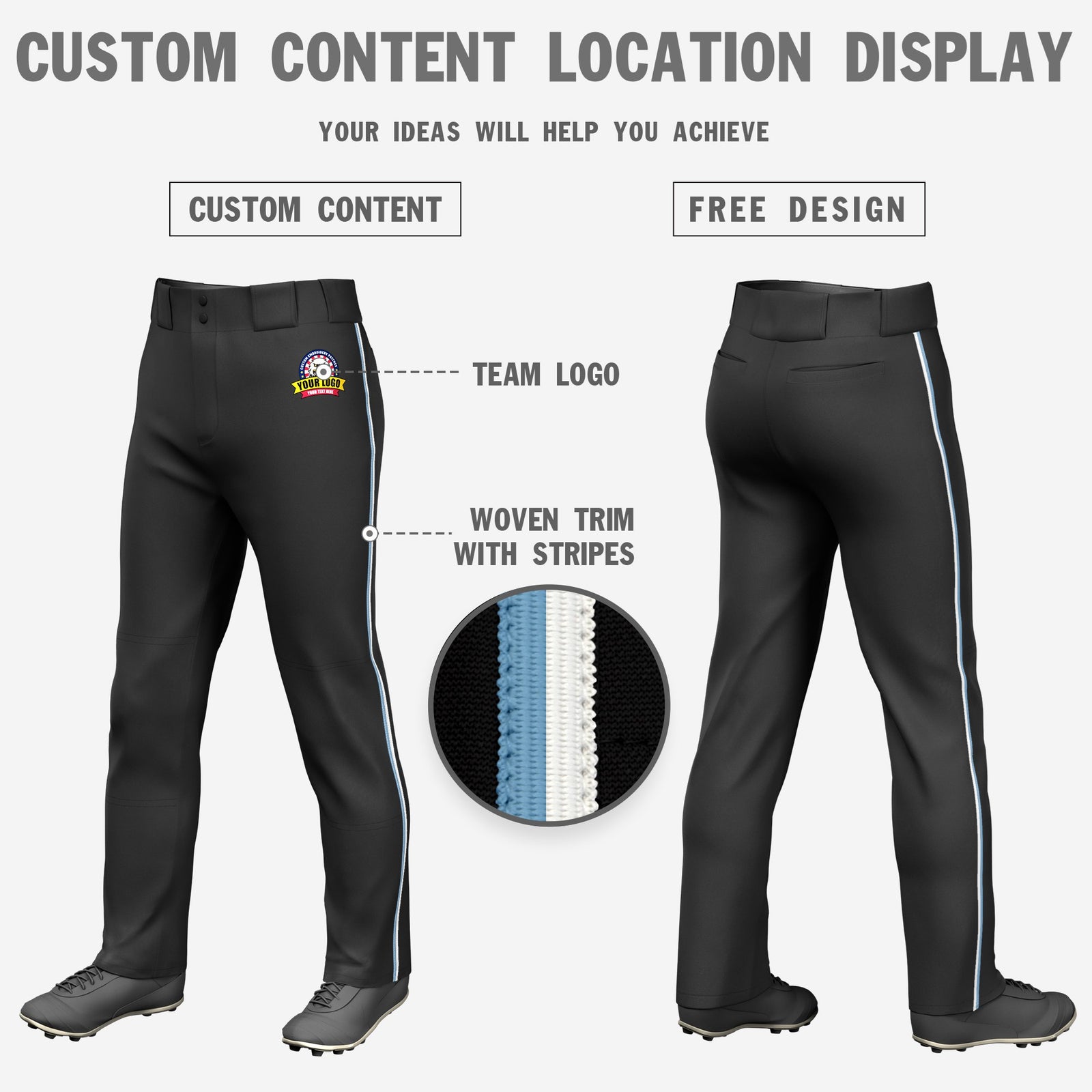 Custom Black Light Blue-White Classic Fit Stretch Practice Loose-fit Baseball