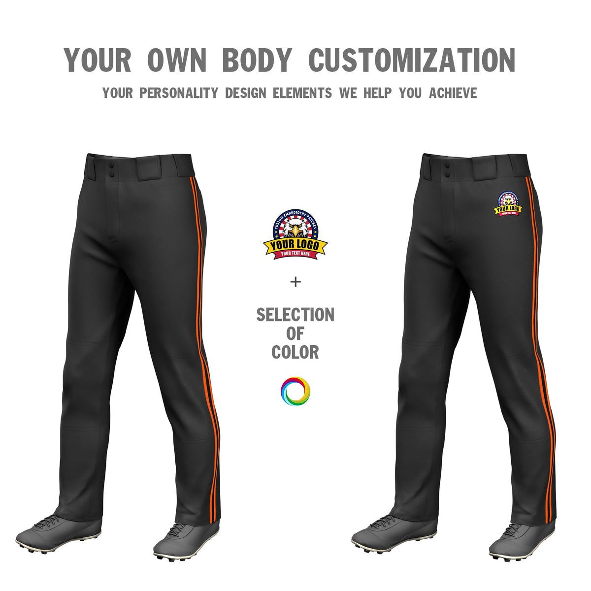 Custom Black Orange-Black-Orange Classic Fit Stretch Practice Loose-fit Baseball Pants