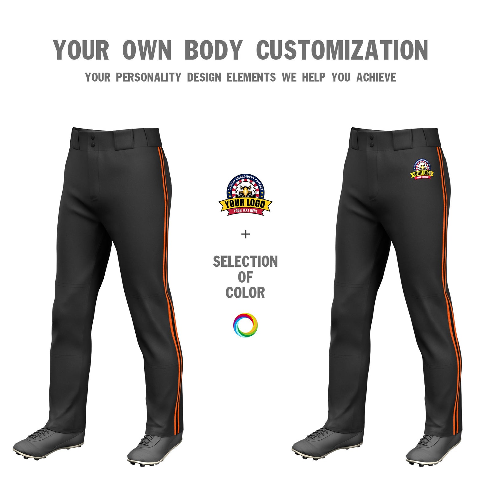 Custom Black Orange-Black-Orange Classic Fit Stretch Practice Loose-fit Baseball Pants