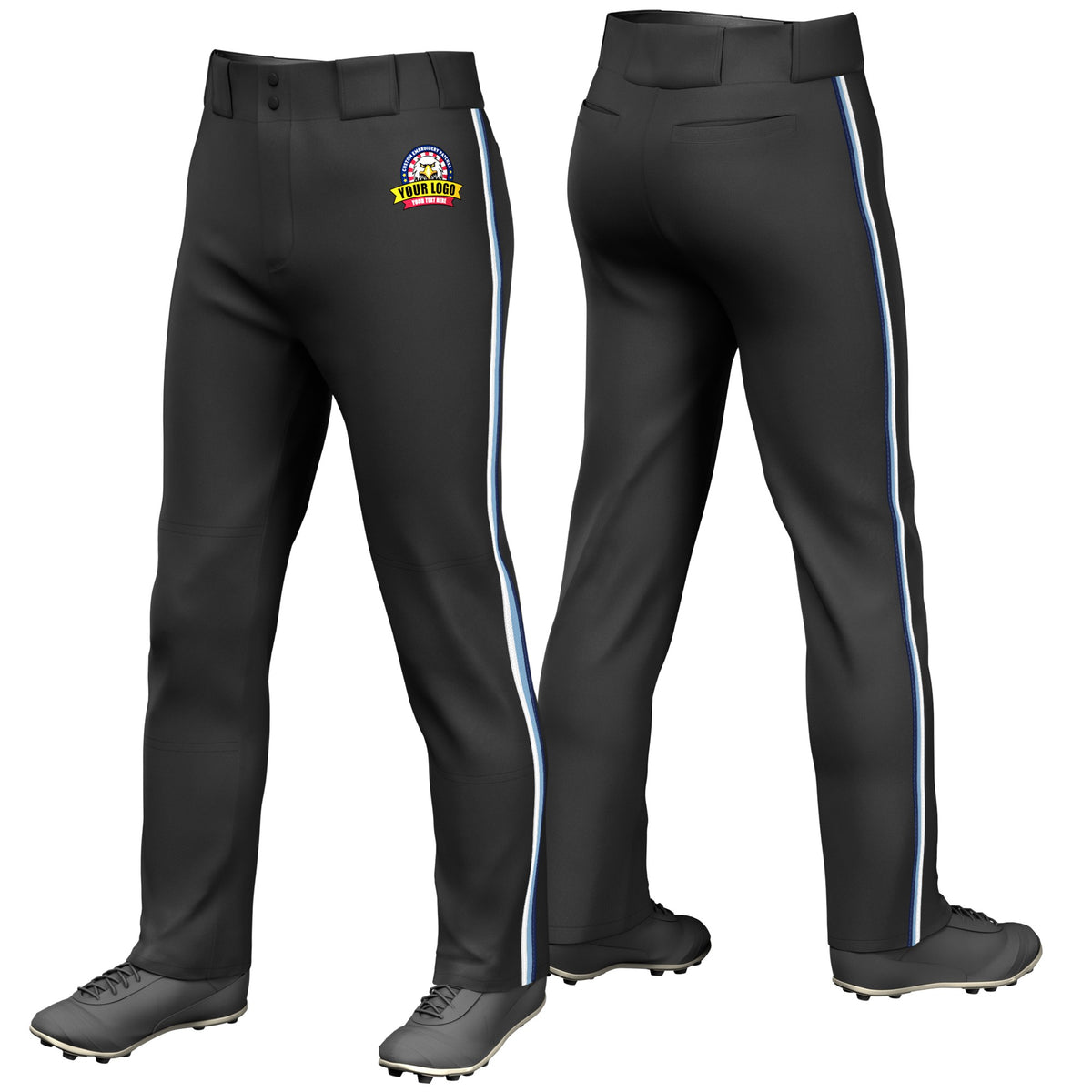 Custom Black White-Light Blue-Navy Classic Fit Stretch Practice Loose-fit Baseball Pants