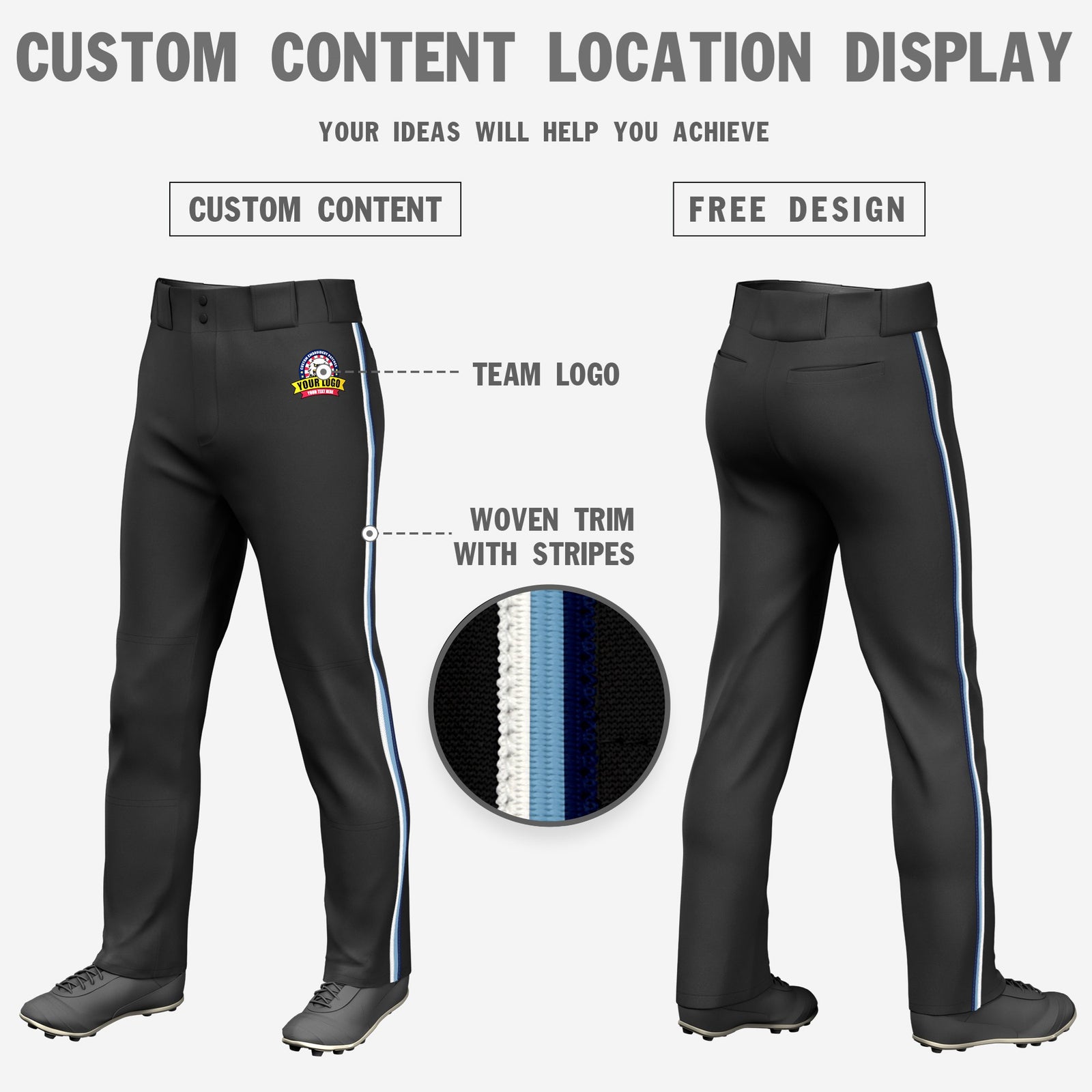 Custom Black White-Light Blue-Navy Classic Fit Stretch Practice Loose-fit Baseball Pants