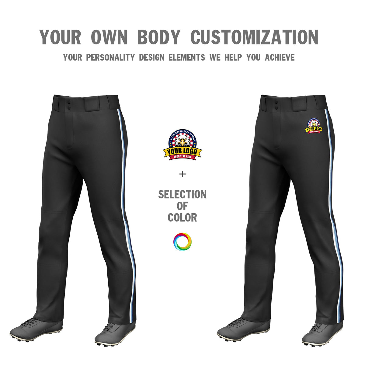 Custom Black White-Light Blue-Navy Classic Fit Stretch Practice Loose-fit Baseball Pants