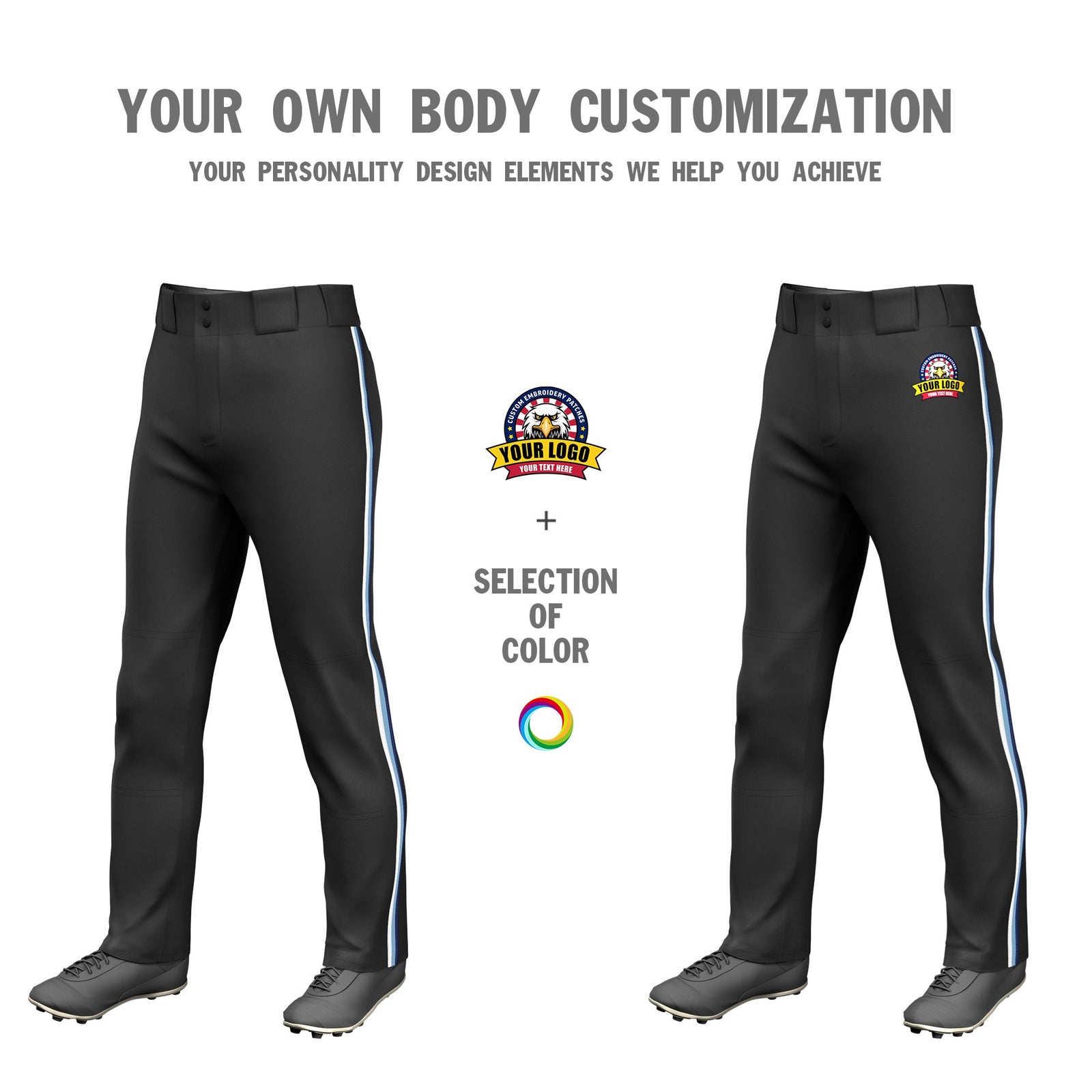 Custom Black White-Light Blue-Navy Classic Fit Stretch Practice Loose-fit Baseball Pants