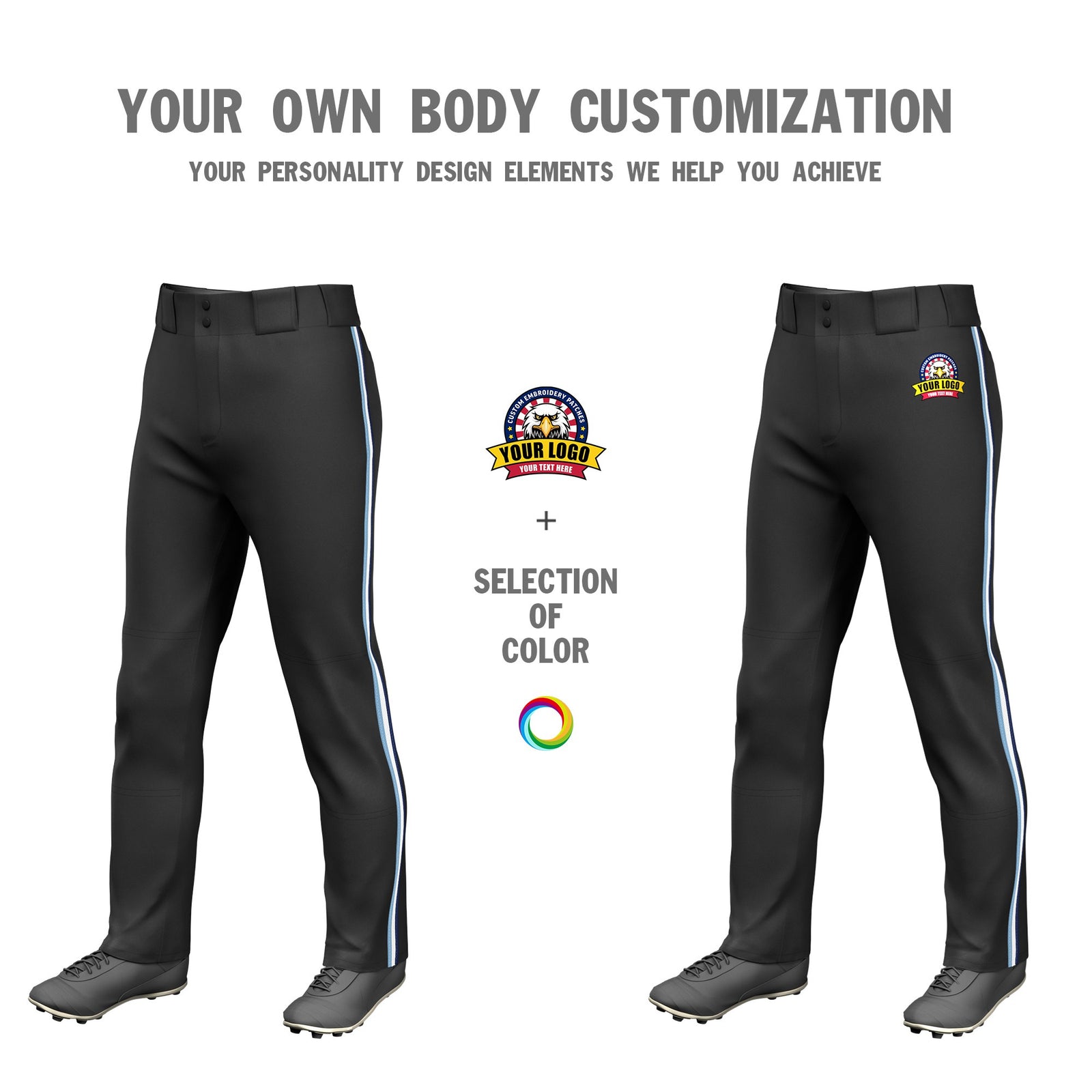 Custom Black Light Blue-White-Navy Classic Fit Stretch Practice Loose-fit Baseball Pants