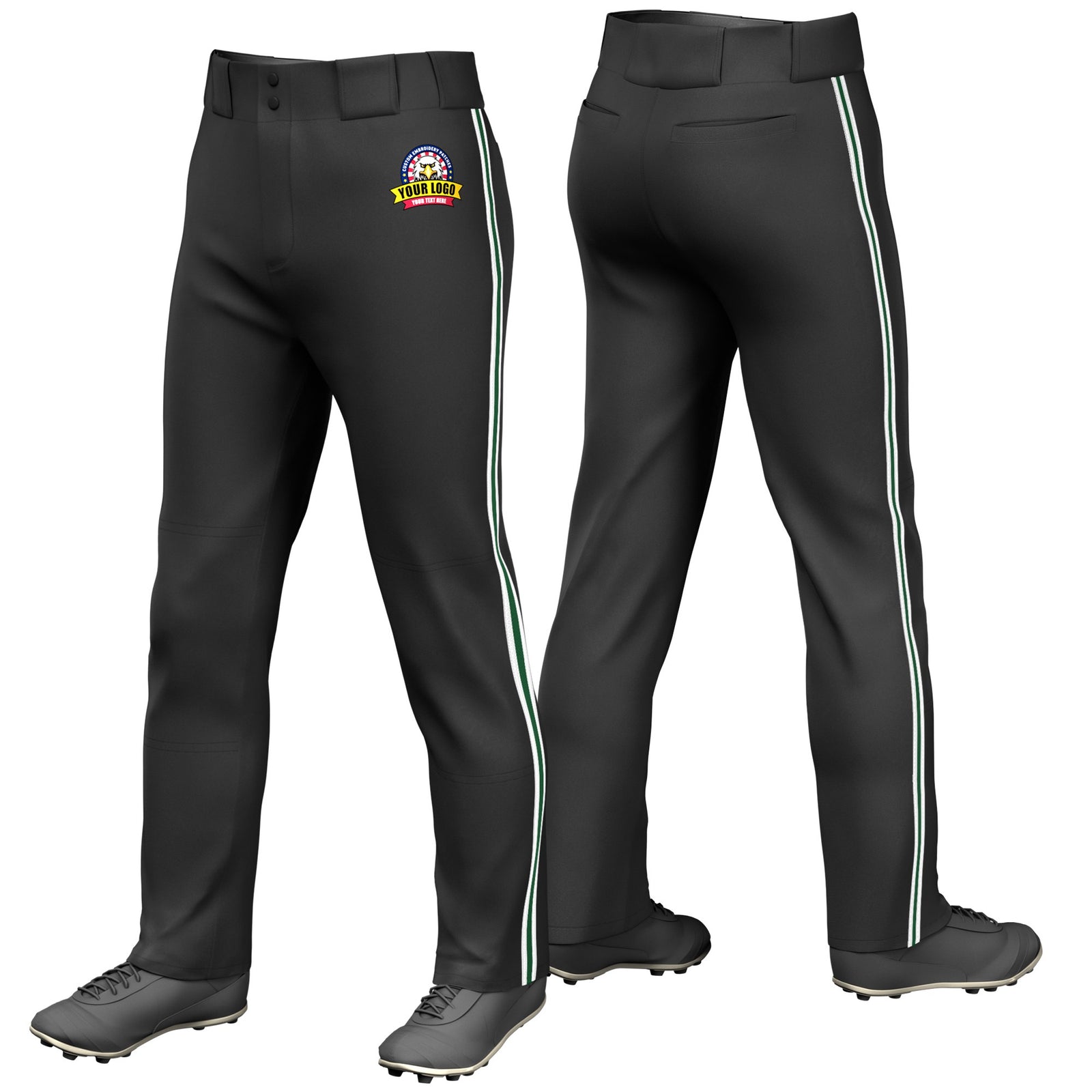Custom Black White-Green-White Classic Fit Stretch Practice Loose-fit Baseball Pants