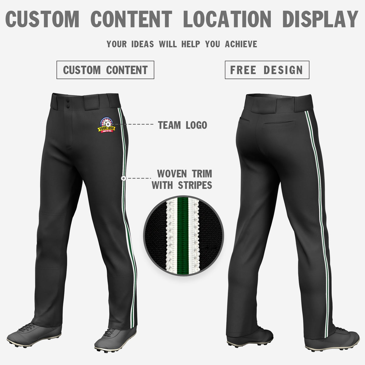 Custom Black White-Green-White Classic Fit Stretch Practice Loose-fit Baseball Pants