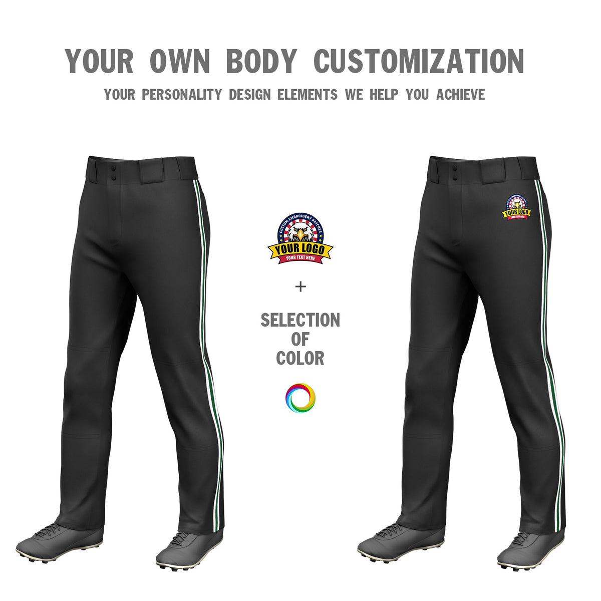 Custom Black White-Green-White Classic Fit Stretch Practice Loose-fit Baseball Pants