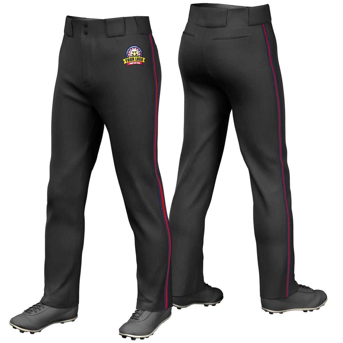 Custom Black Navy-Red-Navy Classic Fit Stretch Practice Loose-fit Baseball Pants