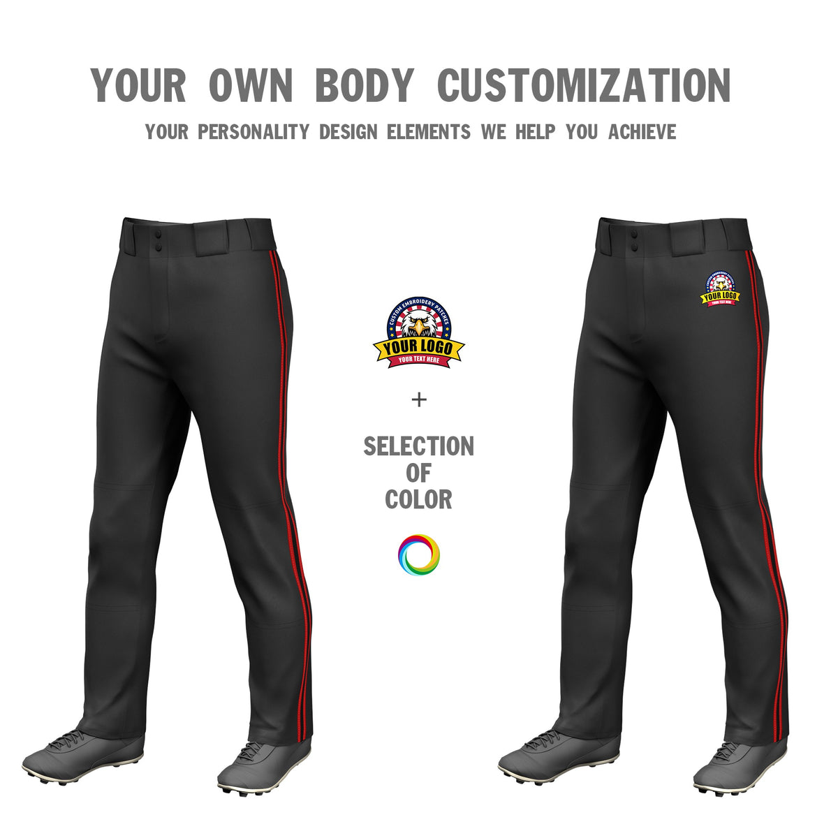 Custom Black Red-Black-Red Classic Fit Stretch Practice Loose-fit Baseball Pants