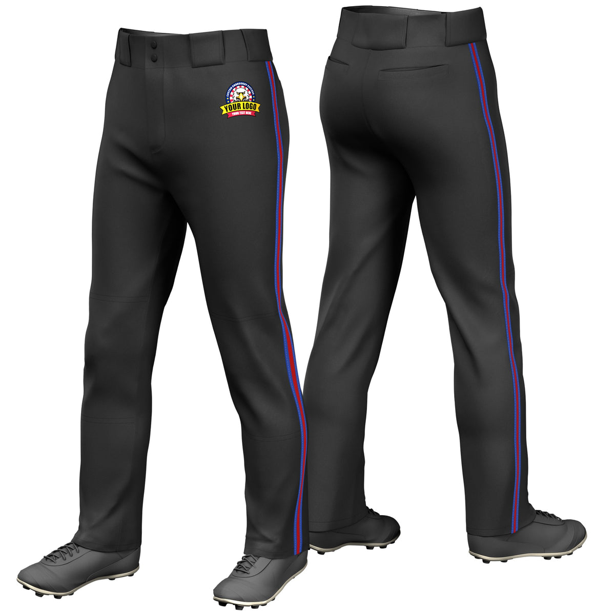 Custom Black Royal Blue-Red-Royal Blue Classic Fit Stretch Practice Loose-fit Baseball Pants