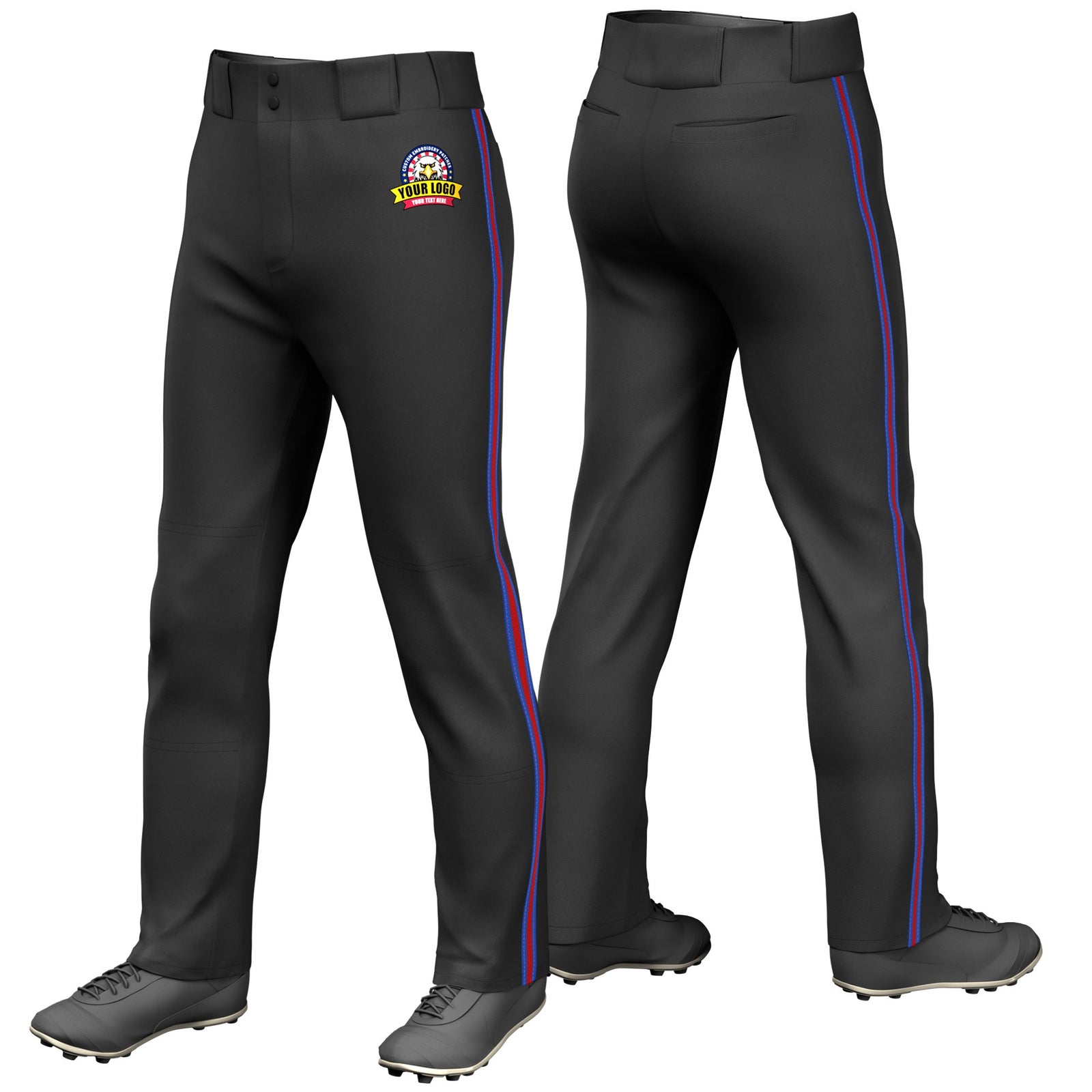Custom Black Royal Blue-Red-Royal Blue Classic Fit Stretch Practice Loose-fit Baseball Pants
