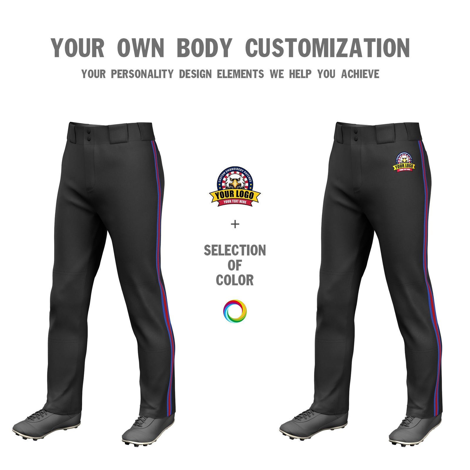 Custom Black Royal Blue-Red-Royal Blue Classic Fit Stretch Practice Loose-fit Baseball Pants