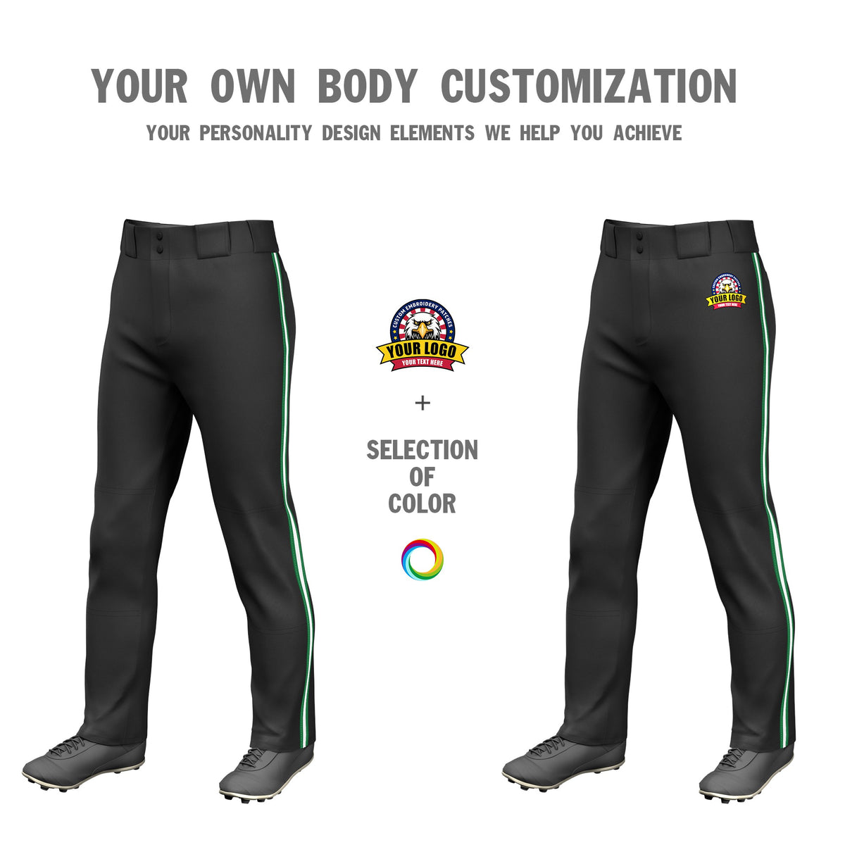 Custom Black Kelly Green-White-Kelly Green Classic Fit Stretch Practice Loose-fit Baseball Pants