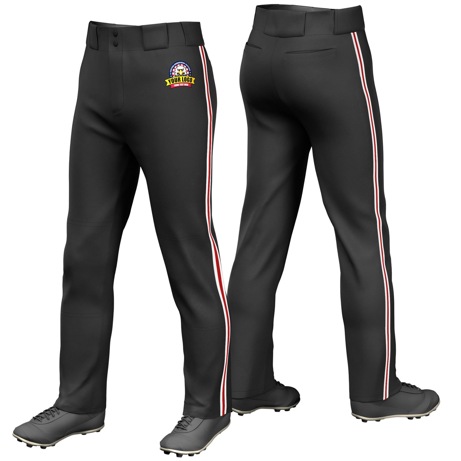 Custom Black White-Red-White Classic Fit Stretch Practice Loose-fit Baseball Pants