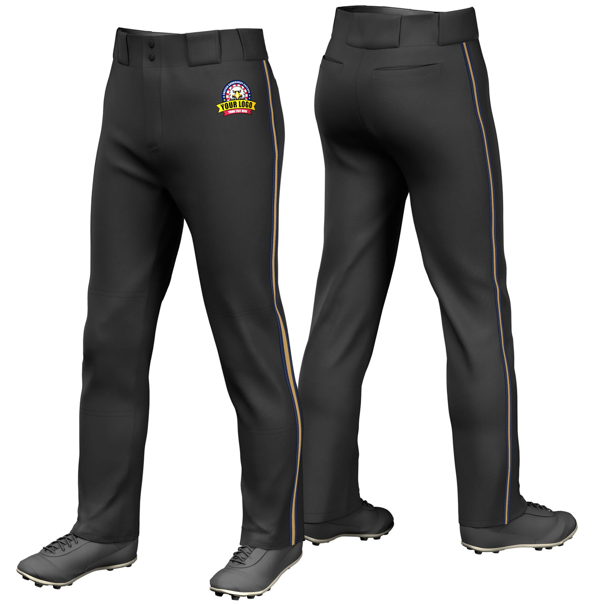 Custom Black Navy-Old Gold-Navy Classic Fit Stretch Practice Loose-fit Baseball Pants