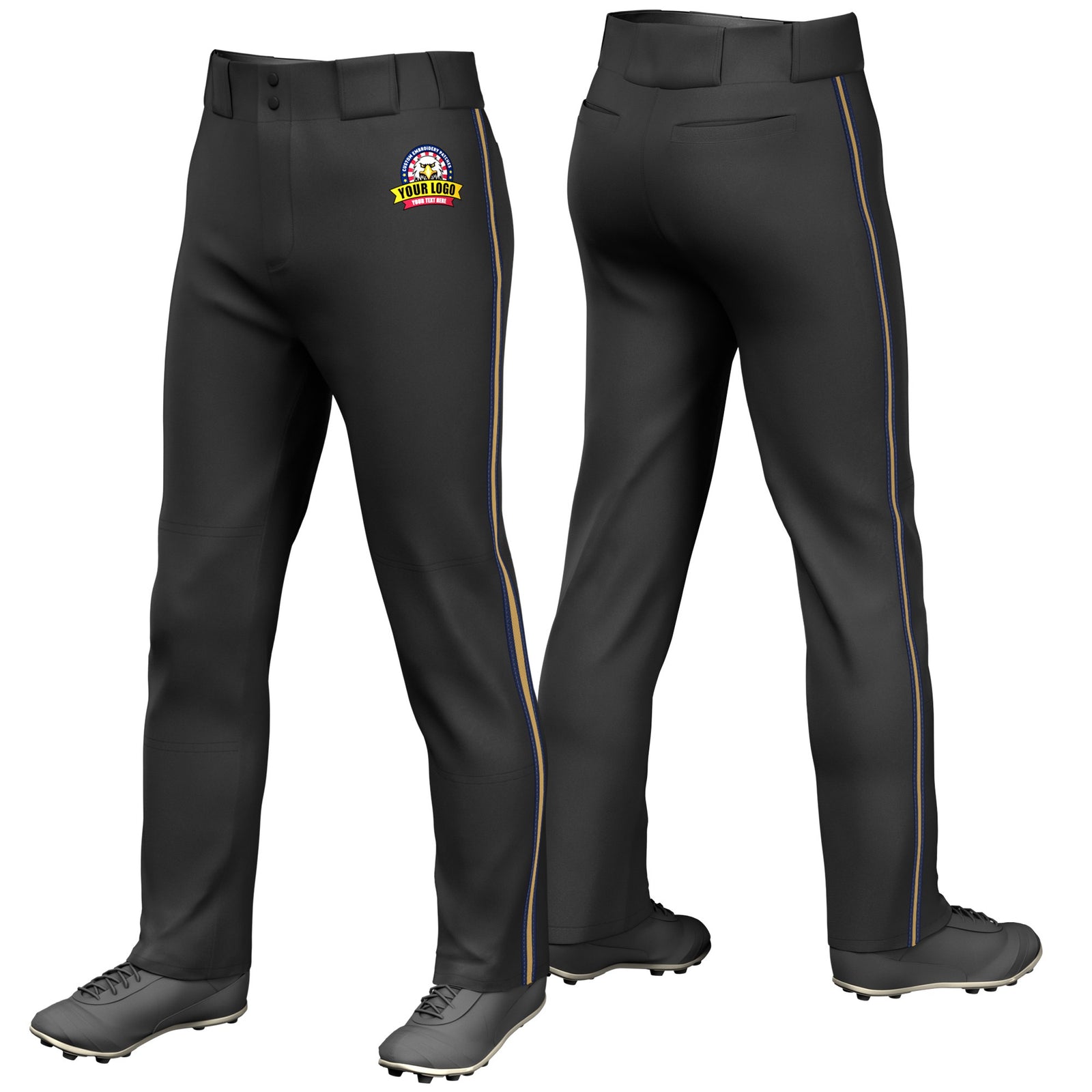 Custom Black Navy-Old Gold-Navy Classic Fit Stretch Practice Loose-fit Baseball Pants