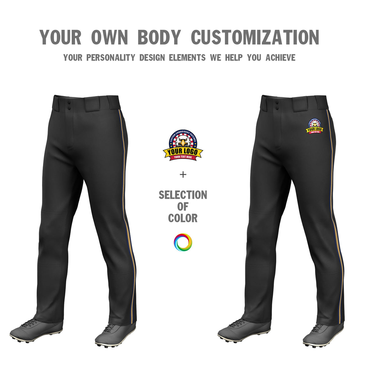 Custom Black Navy-Old Gold-Navy Classic Fit Stretch Practice Loose-fit Baseball Pants