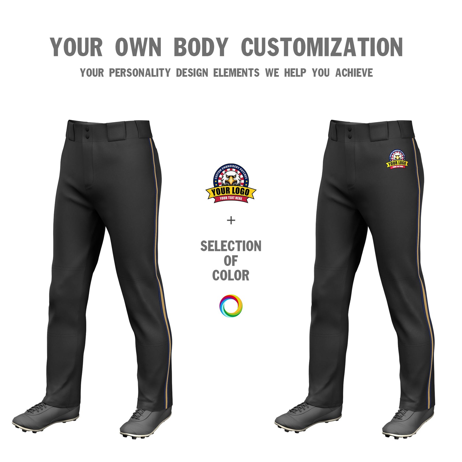 Custom Black Navy-Old Gold-Navy Classic Fit Stretch Practice Loose-fit Baseball Pants