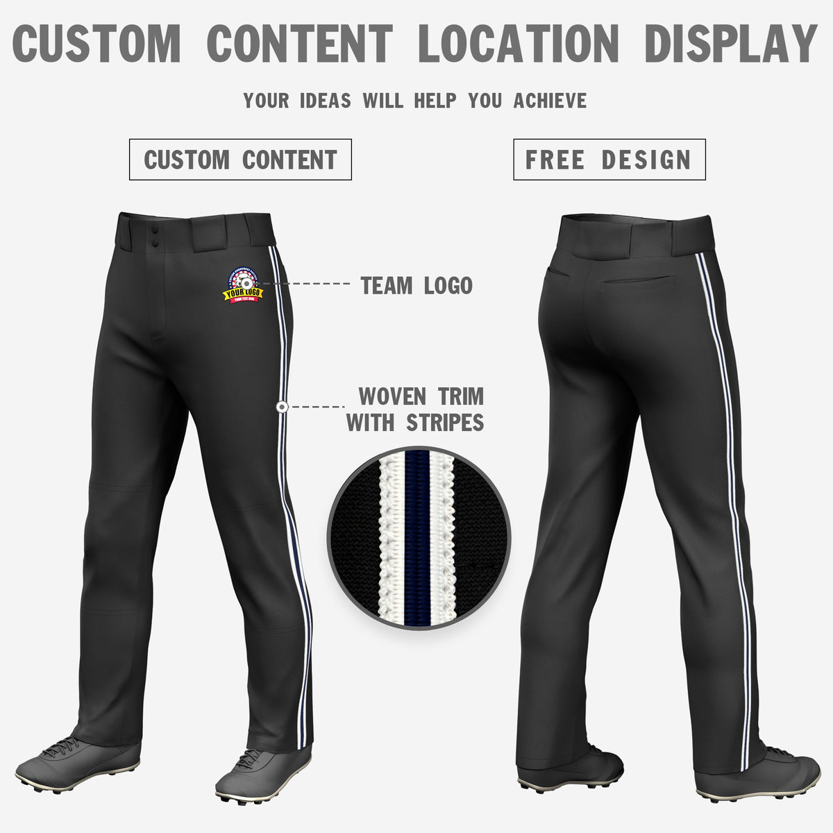 Custom Black White-Navy-White Classic Fit Stretch Practice Loose-fit Baseball Pants