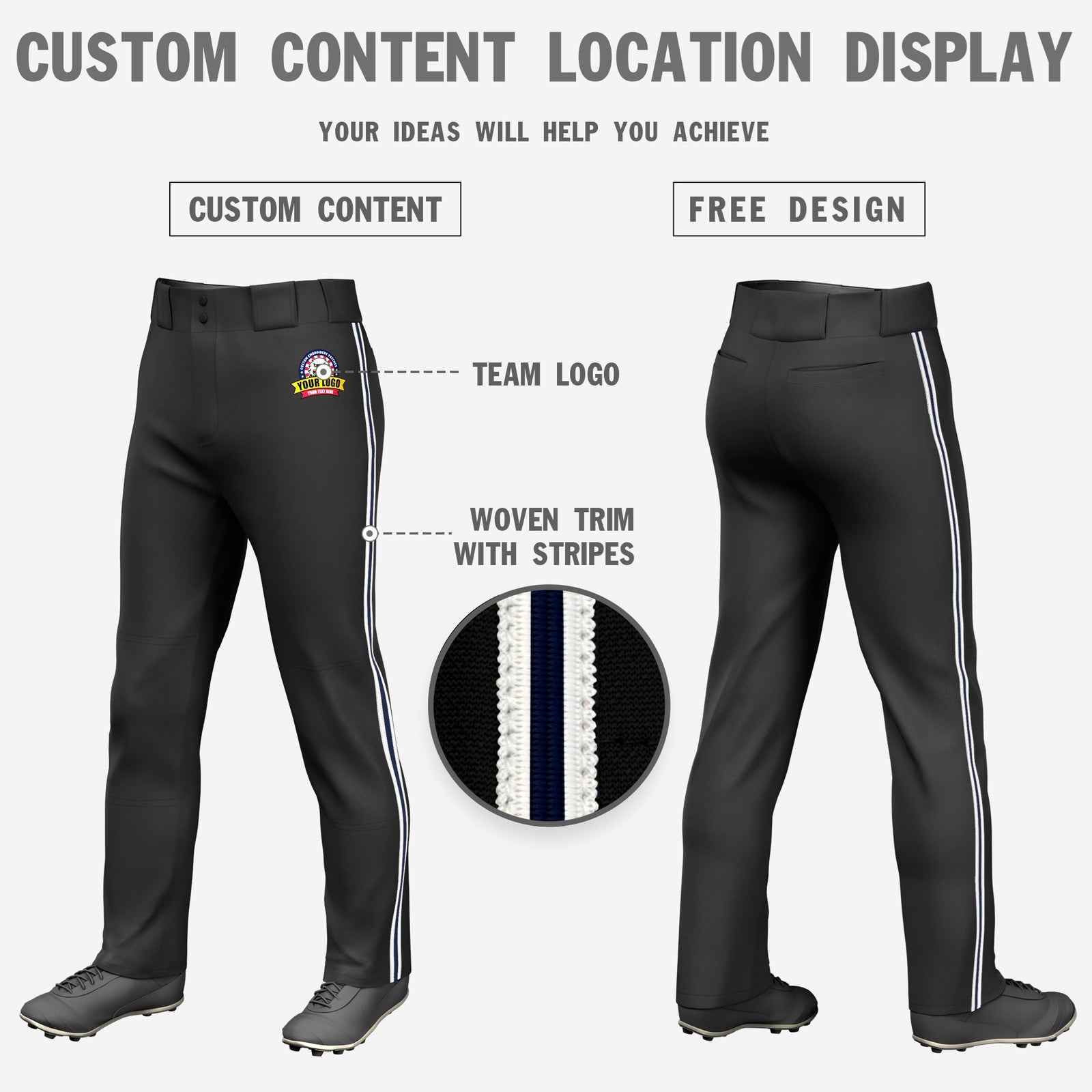 Custom Black White-Navy-White Classic Fit Stretch Practice Loose-fit Baseball Pants