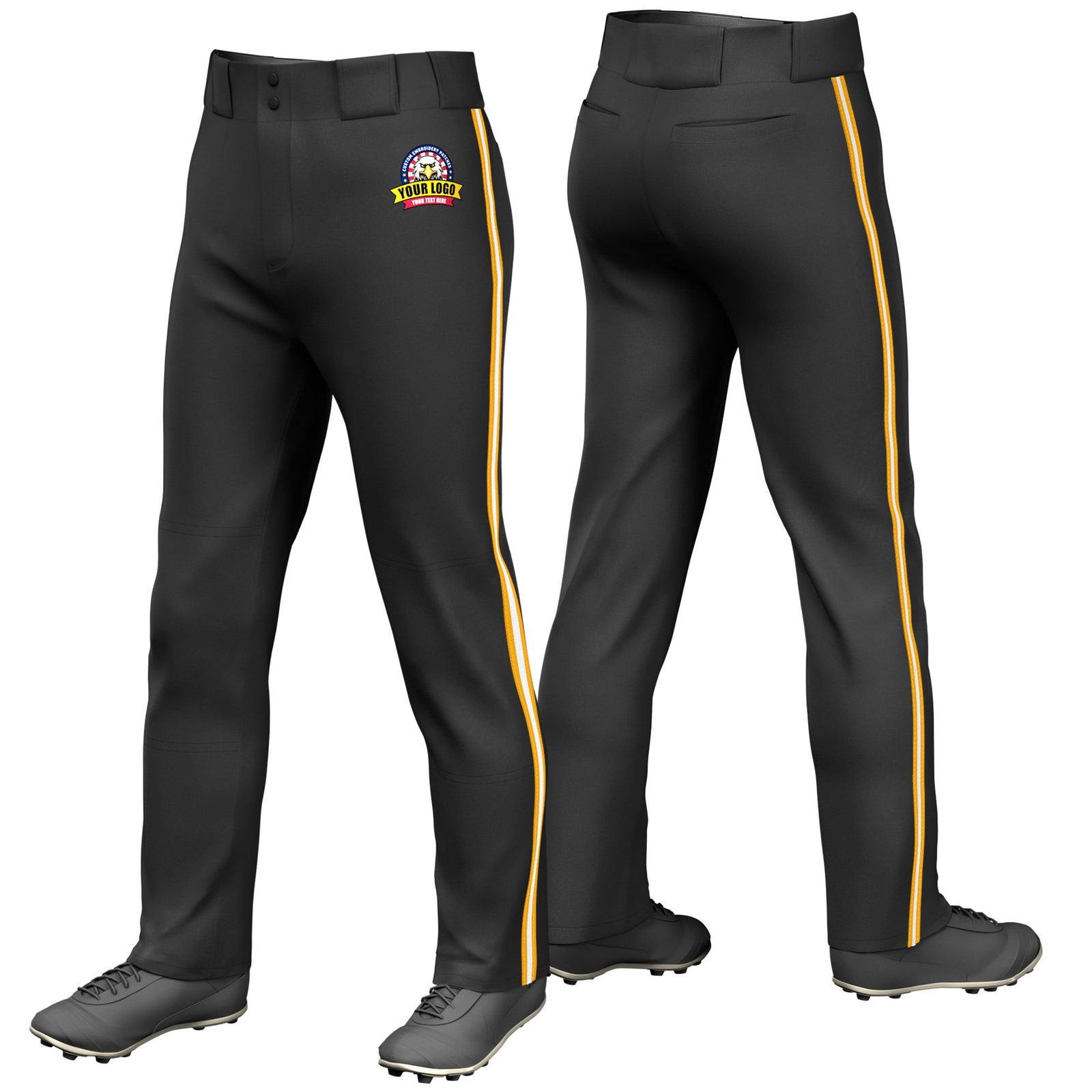 Custom Black Yellow-White-Yellow Classic Fit Stretch Practice Loose-fit Baseball Pants