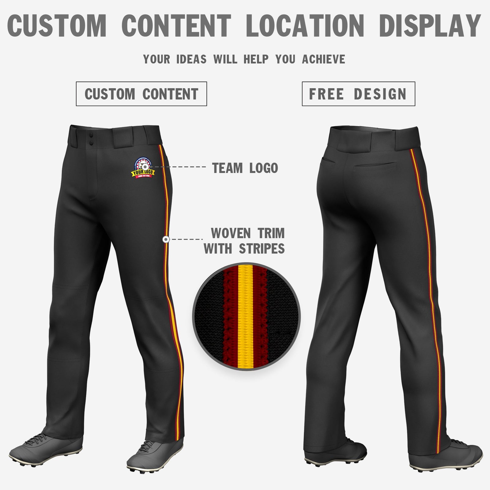 Custom Black Red-Gold01-Red Classic Fit Stretch Practice Loose-fit Baseball Pants