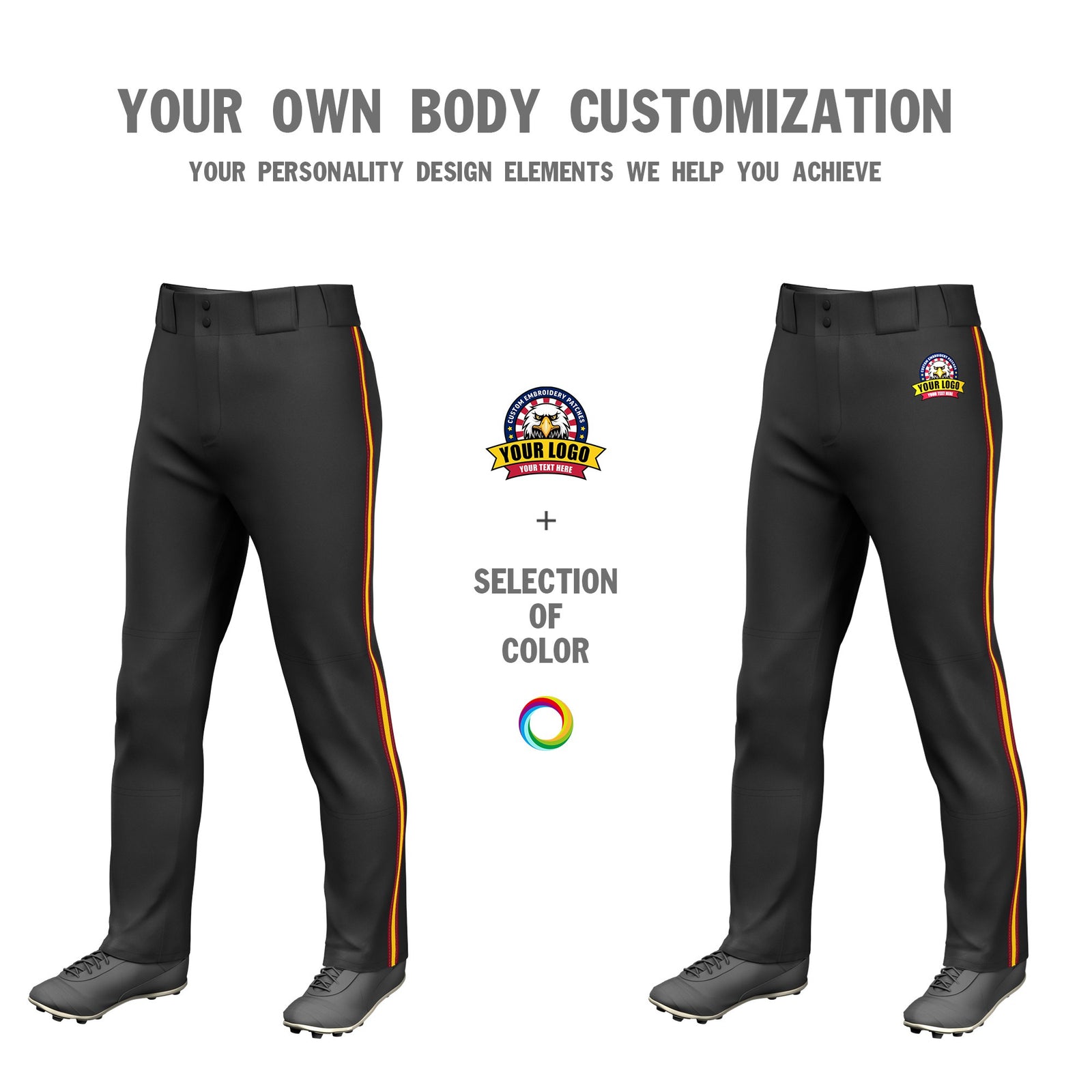 Custom Black Red-Gold01-Red Classic Fit Stretch Practice Loose-fit Baseball Pants