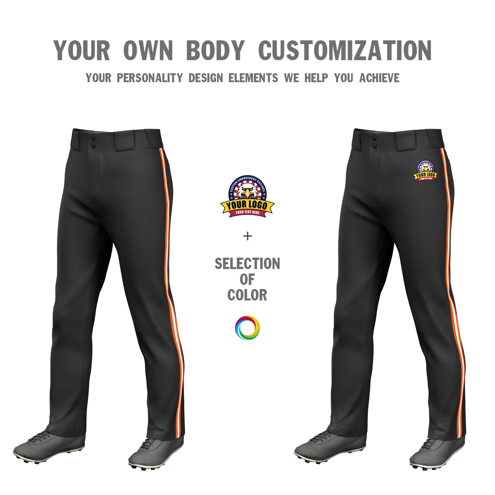 Custom Black Orange-White-Orange Classic Fit Stretch Practice Loose-fit Baseball Pants