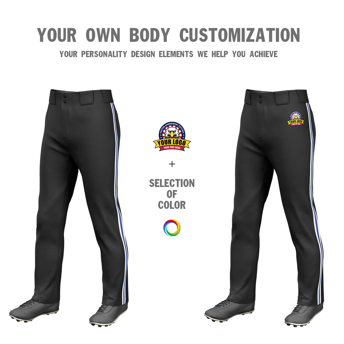 Custom Black White-Royal Blue-White Classic Fit Stretch Practice Loose-fit Baseball Pants