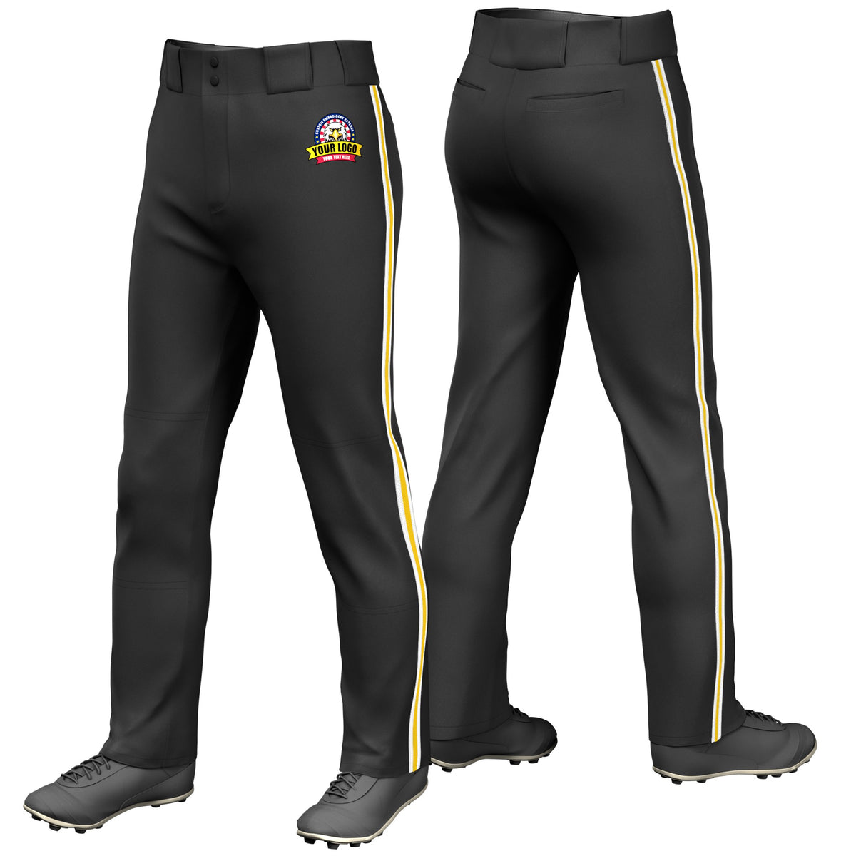 Custom Black White-Gold01-White Classic Fit Stretch Practice Loose-fit Baseball Pants
