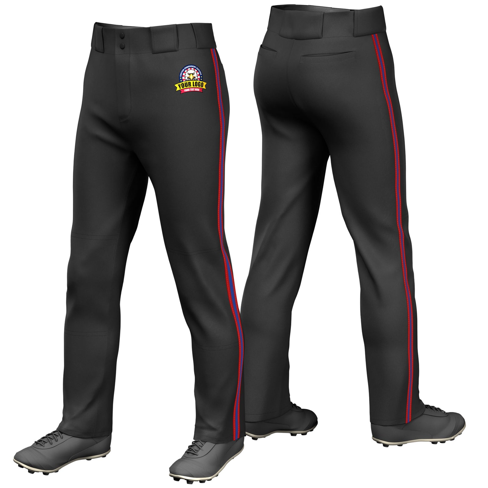 Custom Black Red-Royal Blue-Red Classic Fit Stretch Practice Loose-fit Baseball Pants