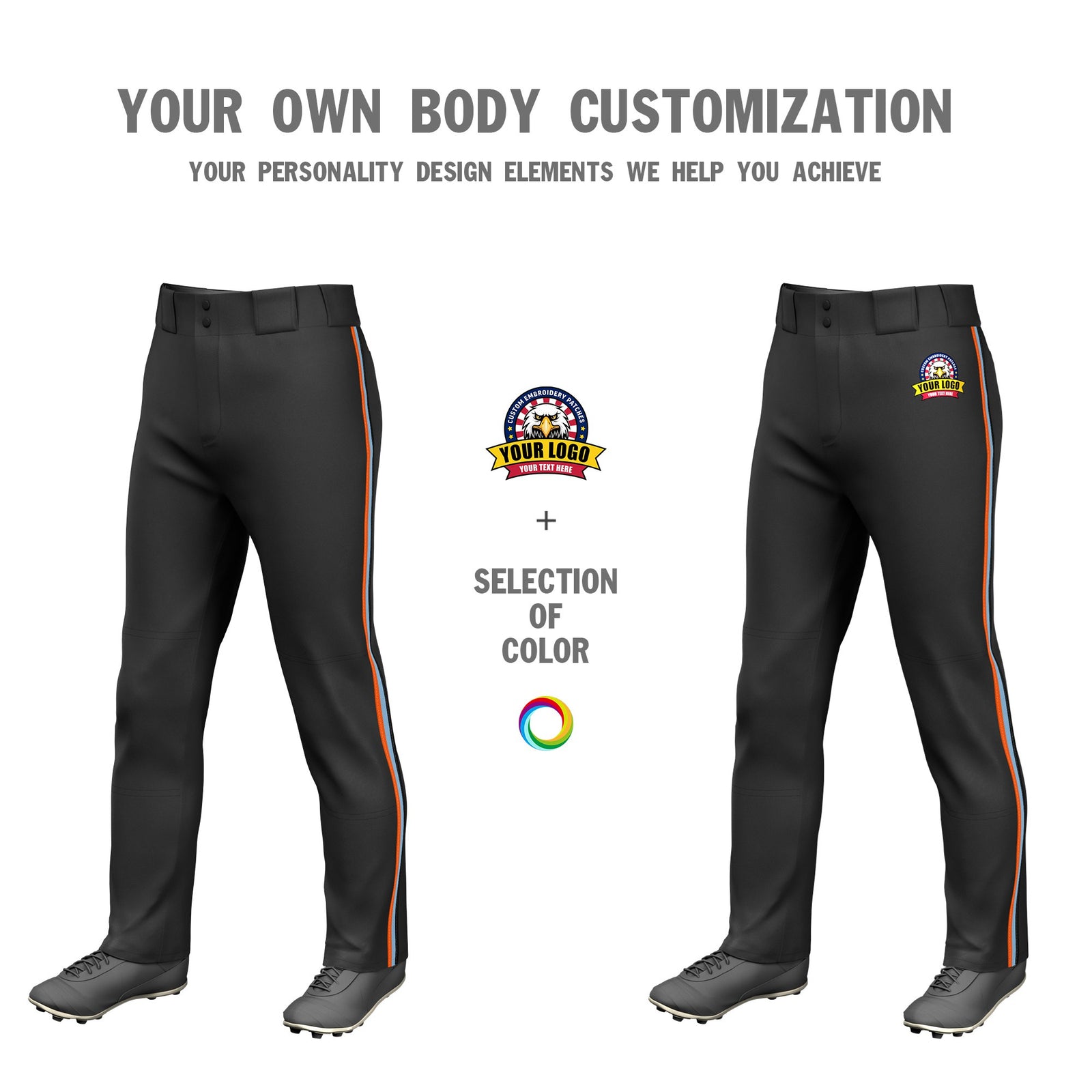 Custom Black Orange-Light Blue-Black Classic Fit Stretch Practice Loose-fit Baseball Pants