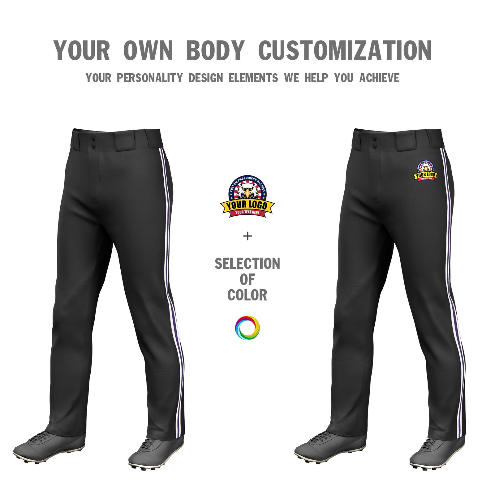 Custom Black White-Purple-White Classic Fit Stretch Practice Loose-fit Baseball Pants