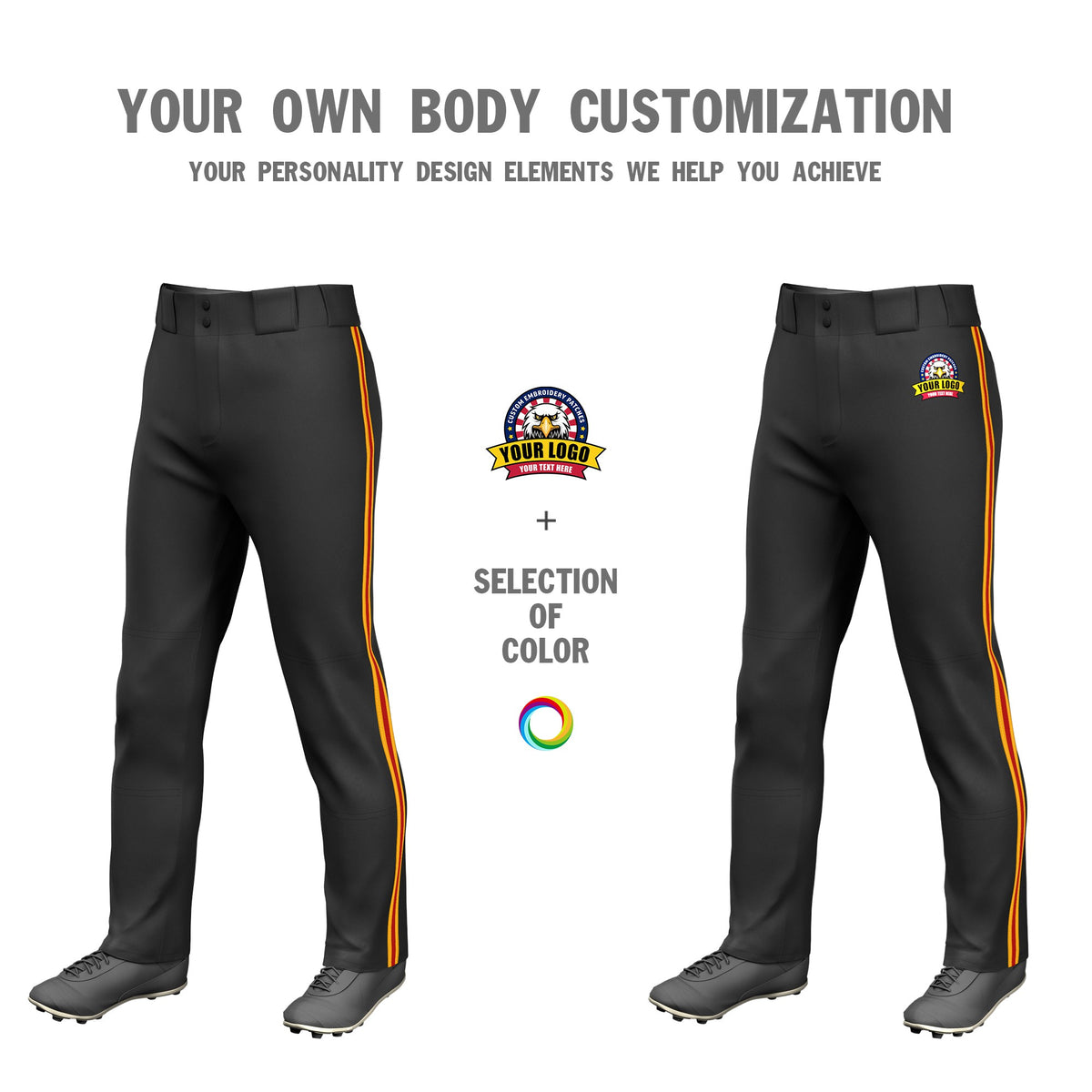 Custom Black Yellow-Red-Yellow Classic Fit Stretch Practice Loose-fit Baseball Pants