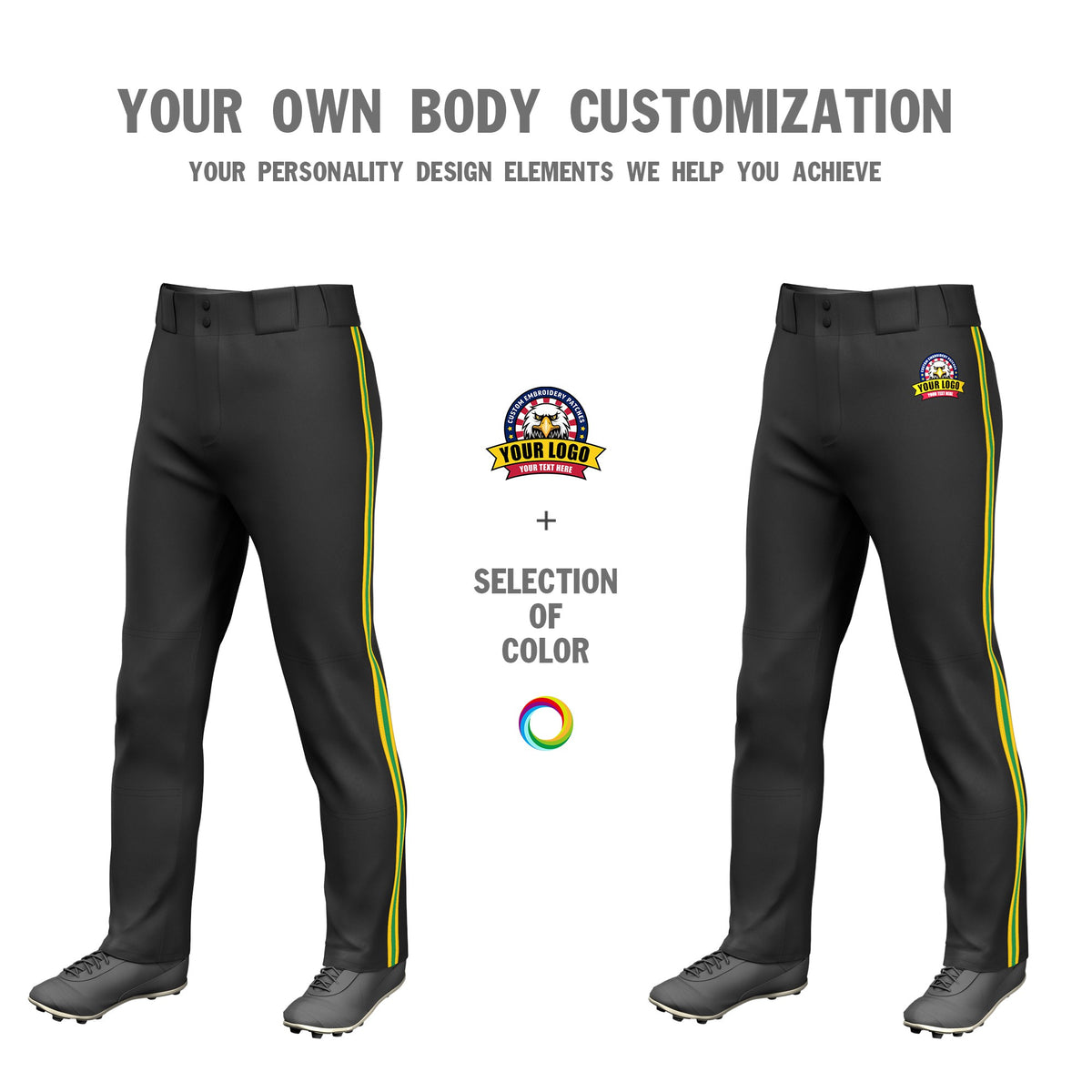 Custom Black Gold01-Kelly Green-Gold01 Classic Fit Stretch Practice Loose-fit Baseball Pants