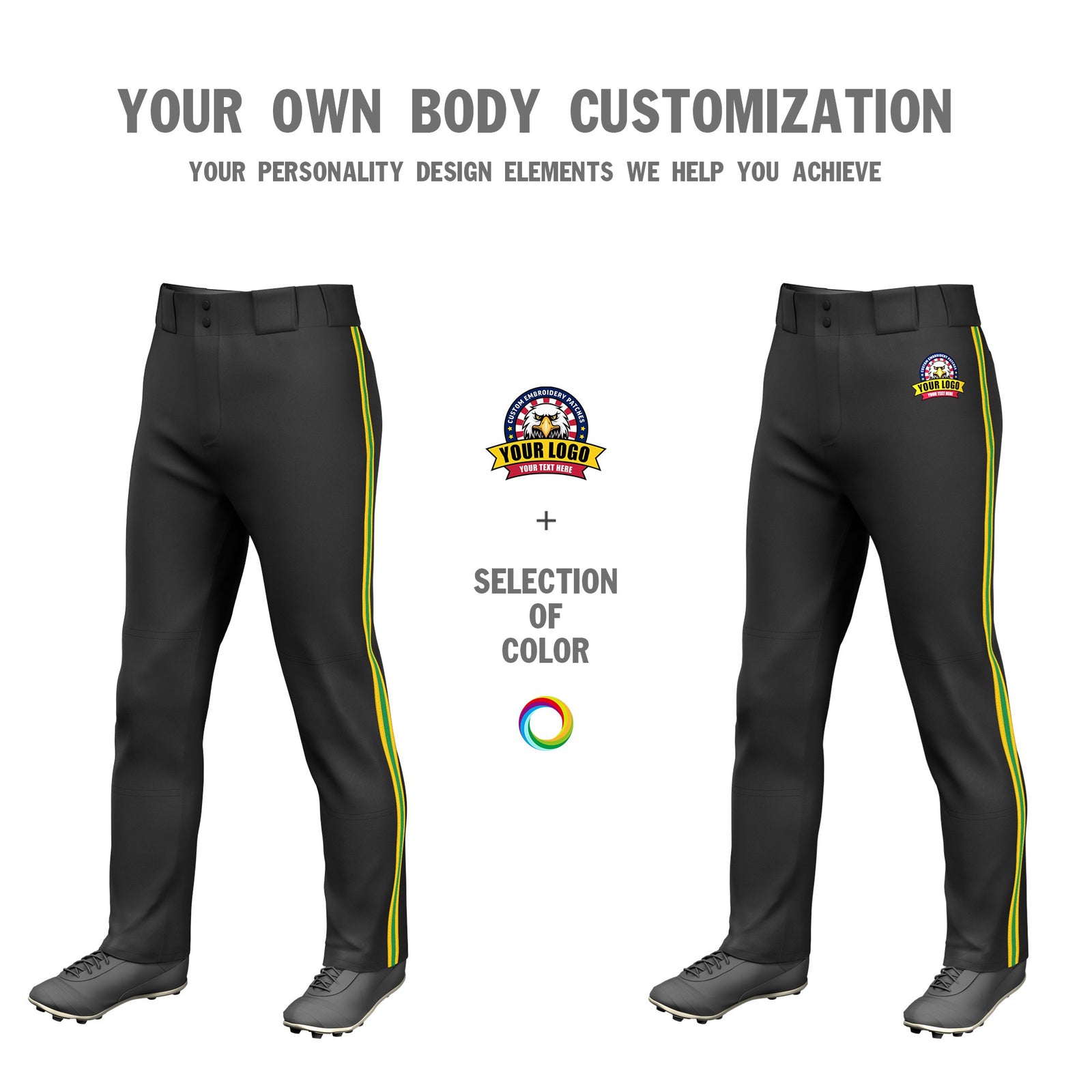 Custom Black Gold01-Kelly Green-Gold01 Classic Fit Stretch Practice Loose-fit Baseball Pants