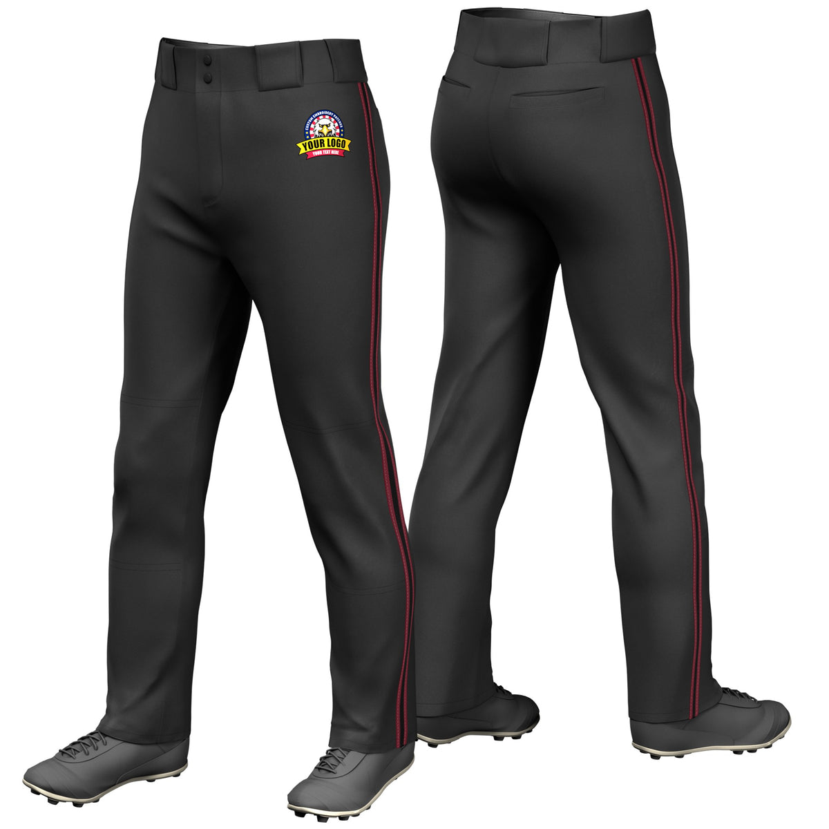 Custom Black Crimson-Black-Crimson Classic Fit Stretch Practice Loose-fit Baseball Pants